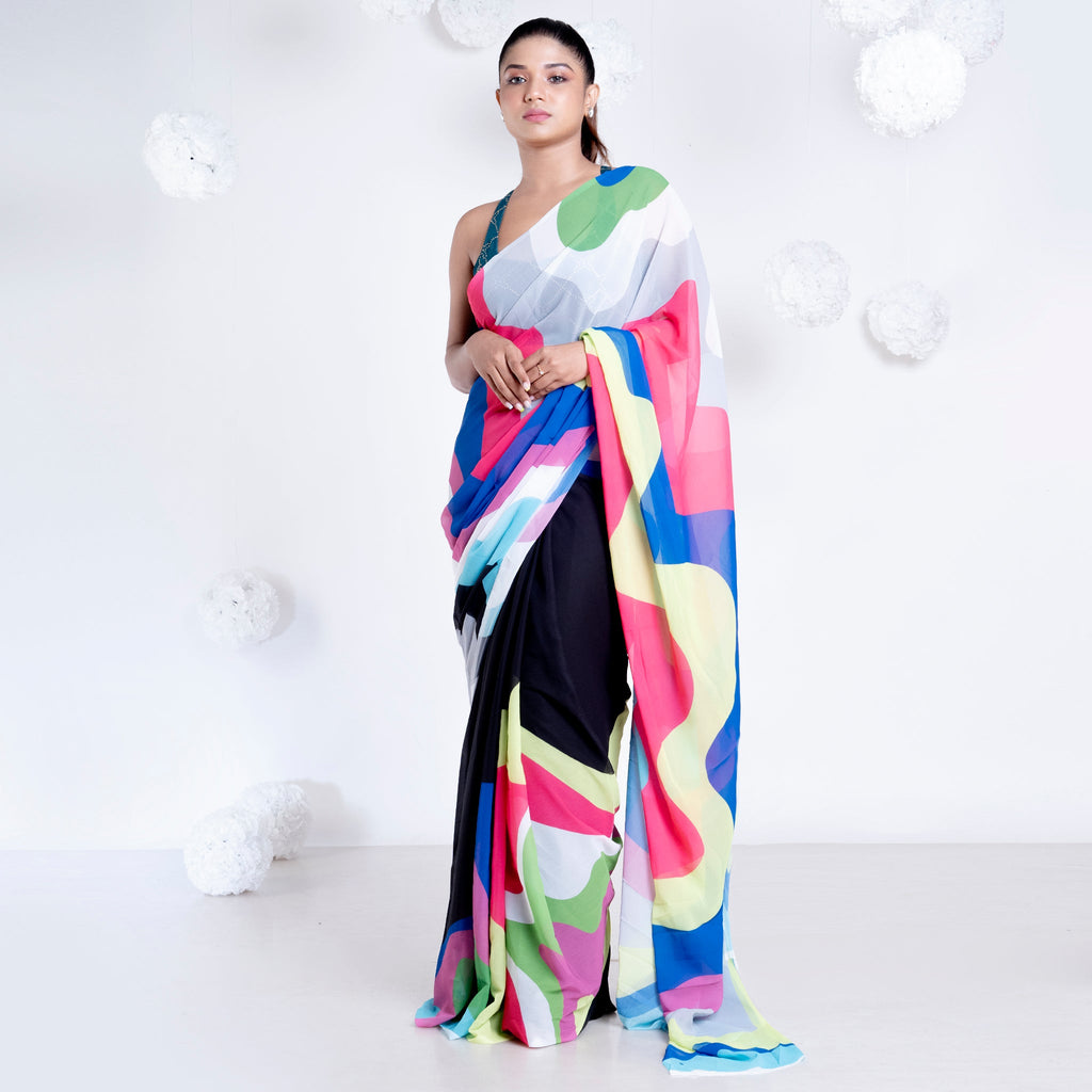 Women's Camella Georgette Digital Printed  Saree In Black Color