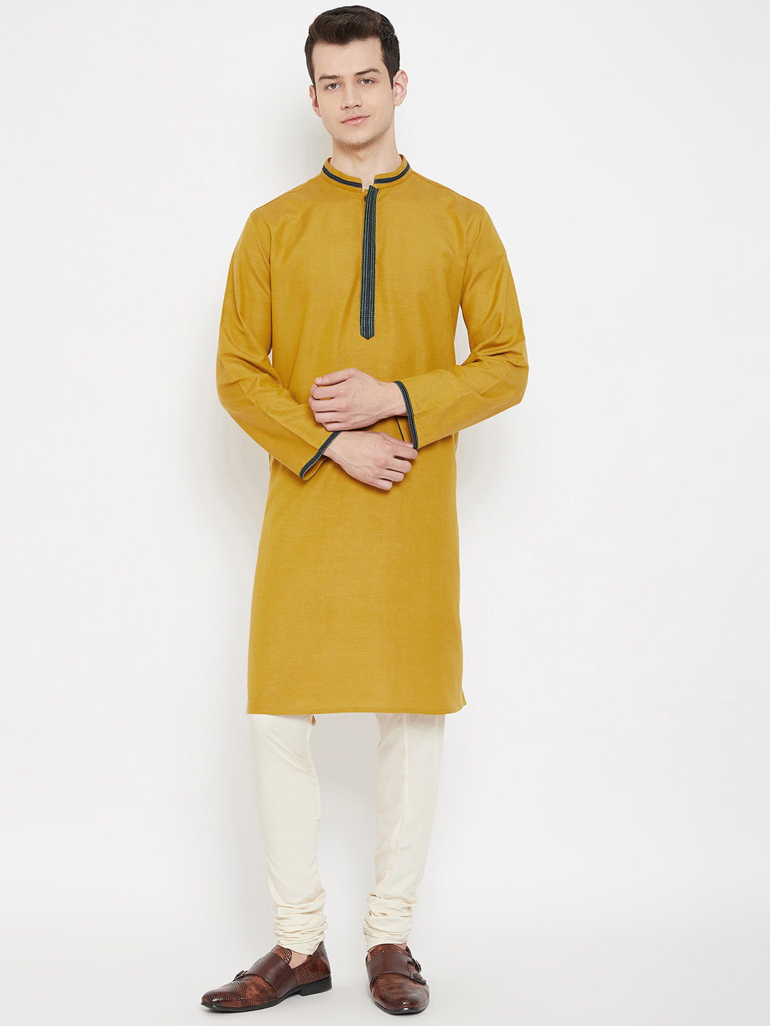 Men's Mustard Thread Work Kurta
