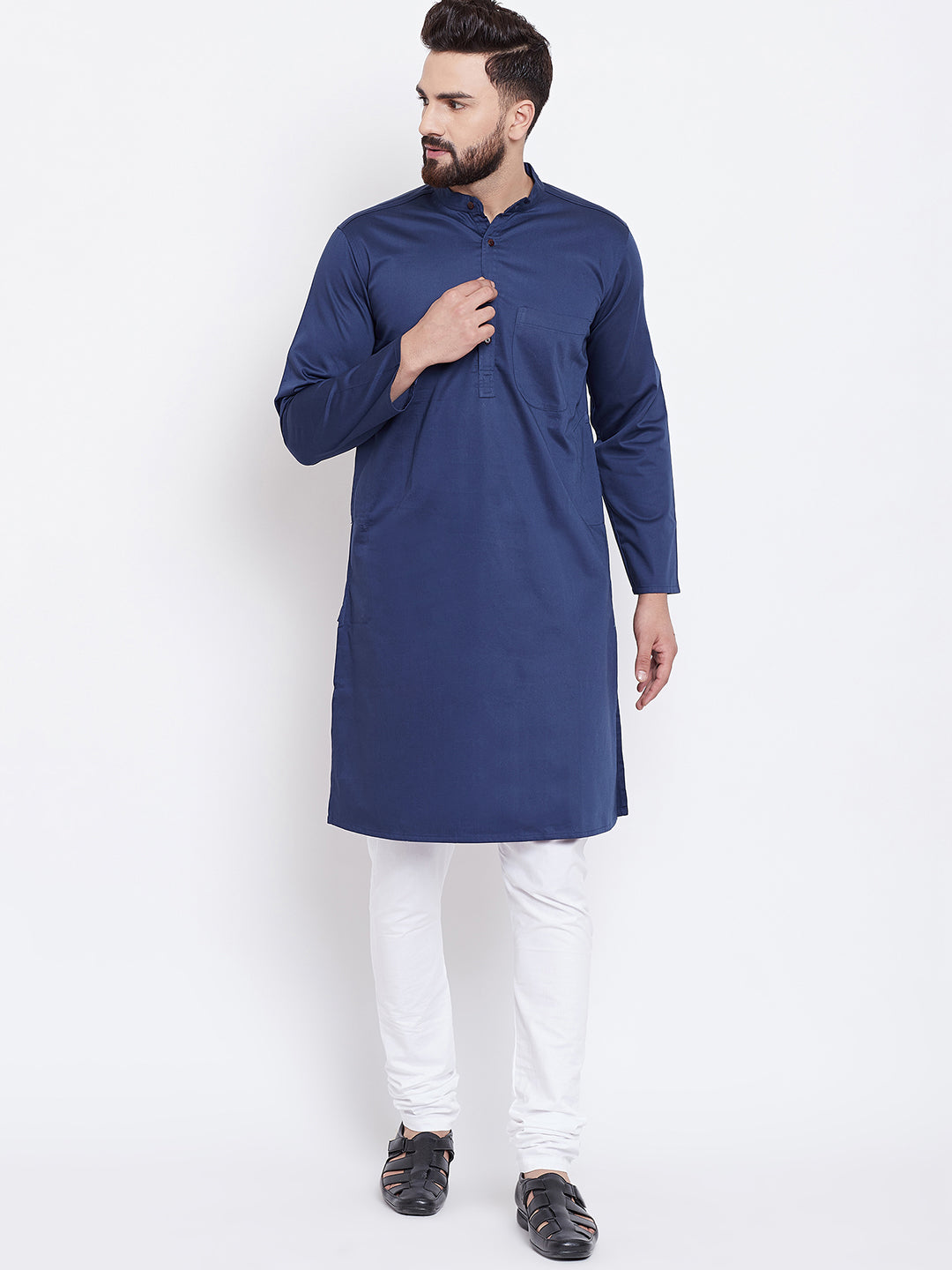 Men's Navy Blue Cotton Kurta