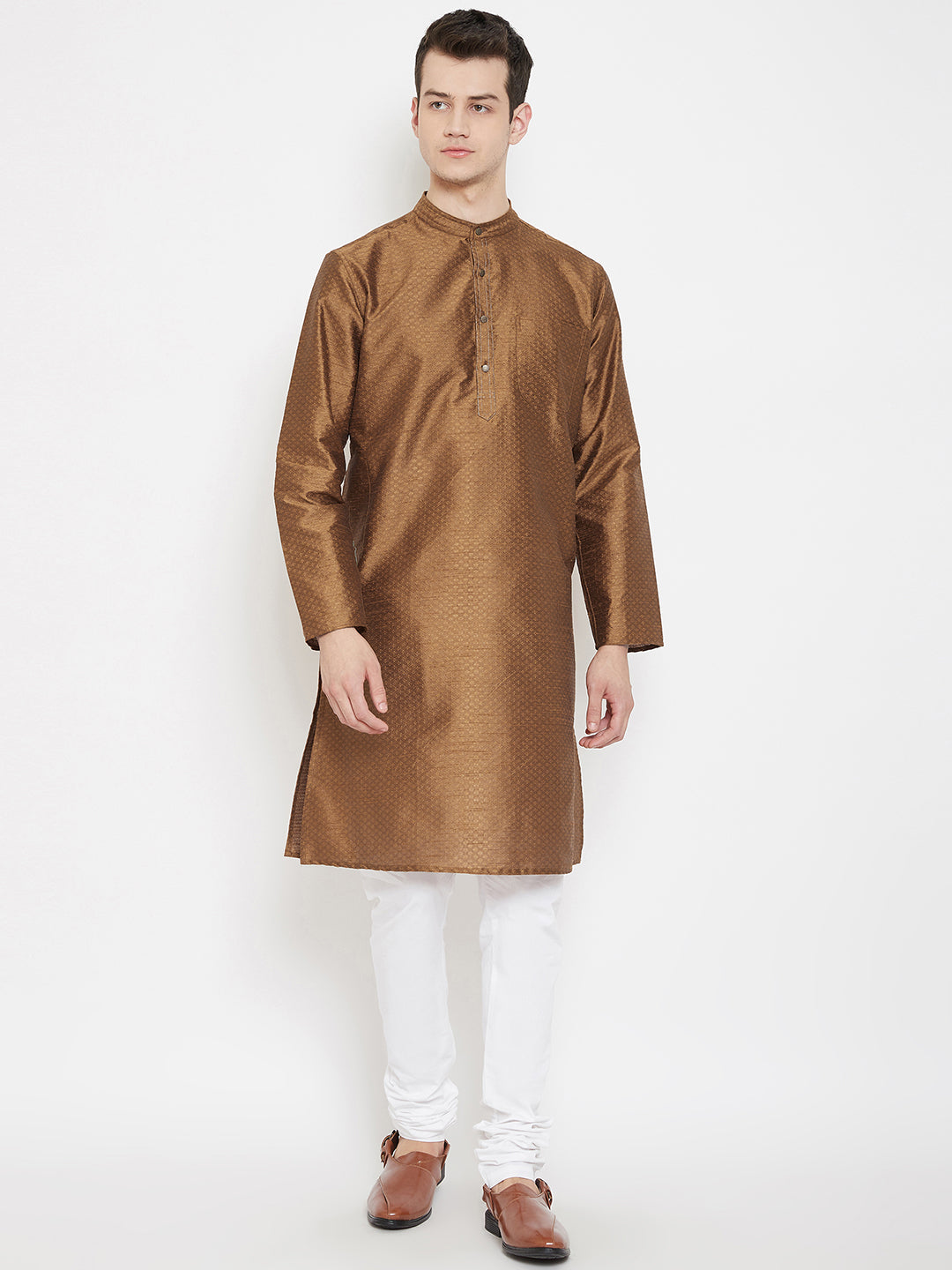Men's Brown Cotton Silk Kurta