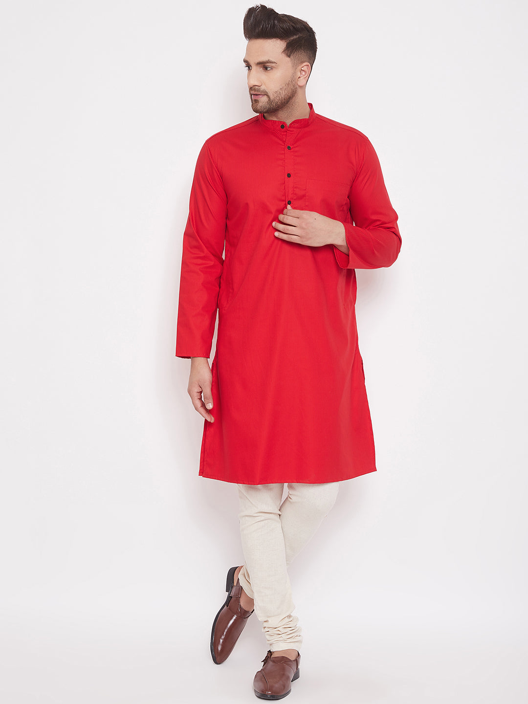 Men's Red Cotton Kurta