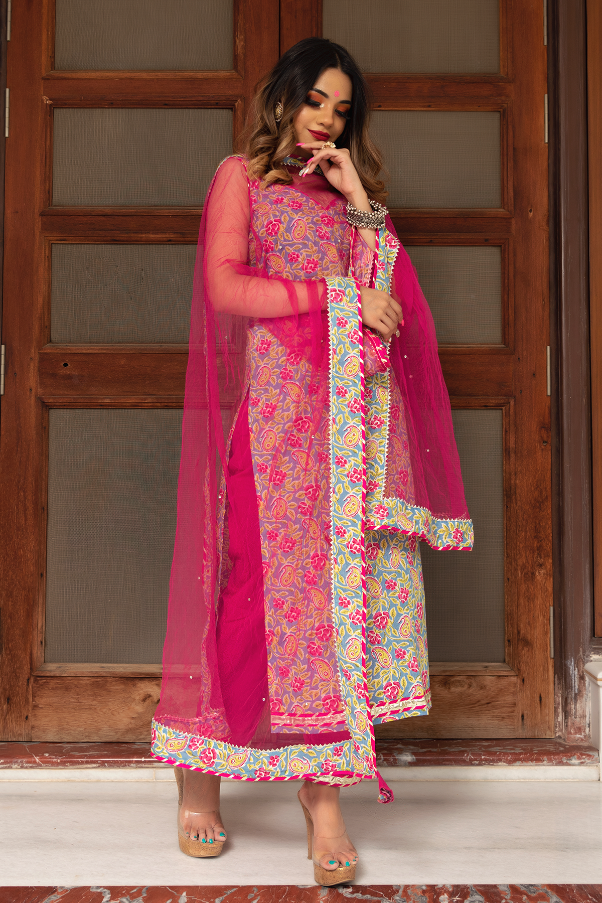Women's jaipuri straight cotton suit set - Pomcha Jaipur