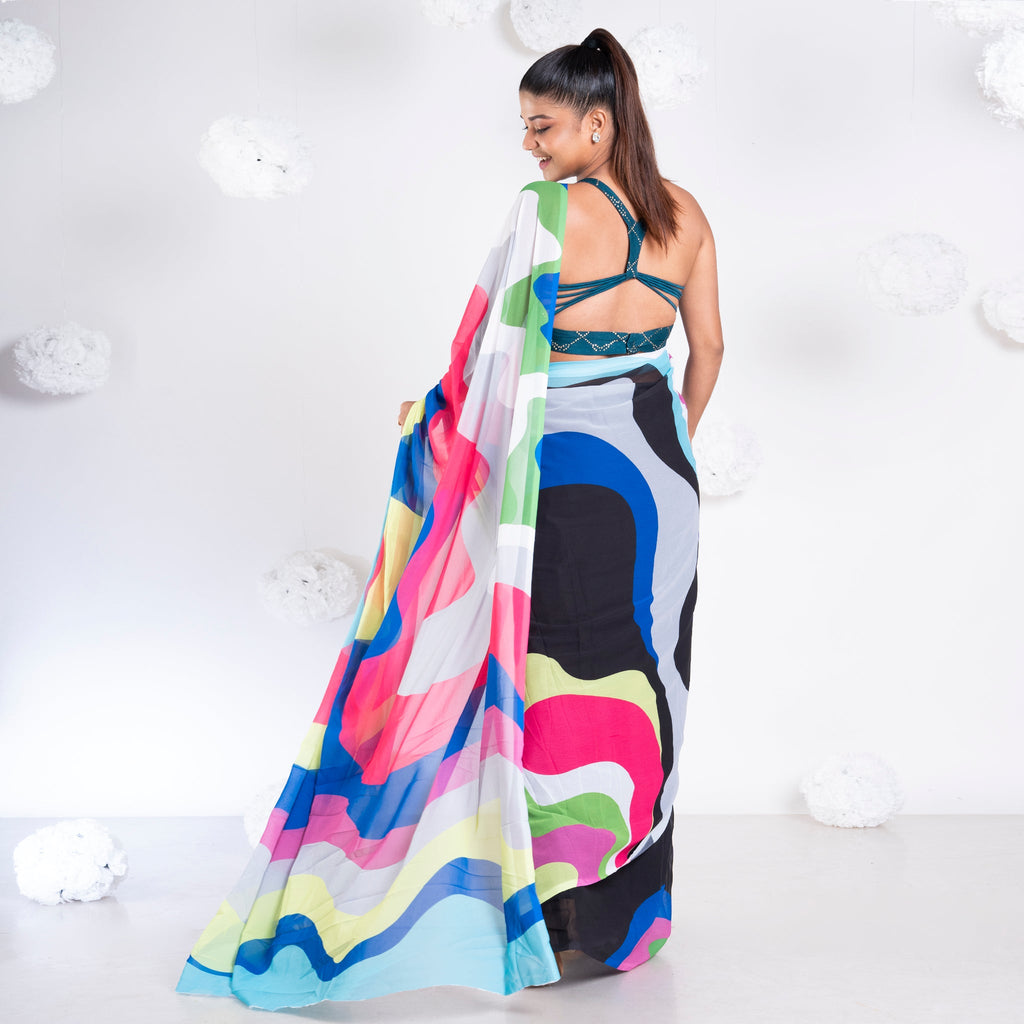 Women's Camella Georgette Digital Printed  Saree In Black Color