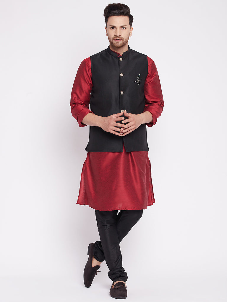 Men's Nehru Jacket With Embroided Insignia Of Lord Krishn