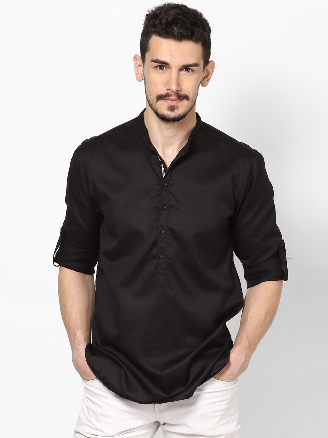 Men's Black Pure Cotton Shirt Kurta - Even Apparels
