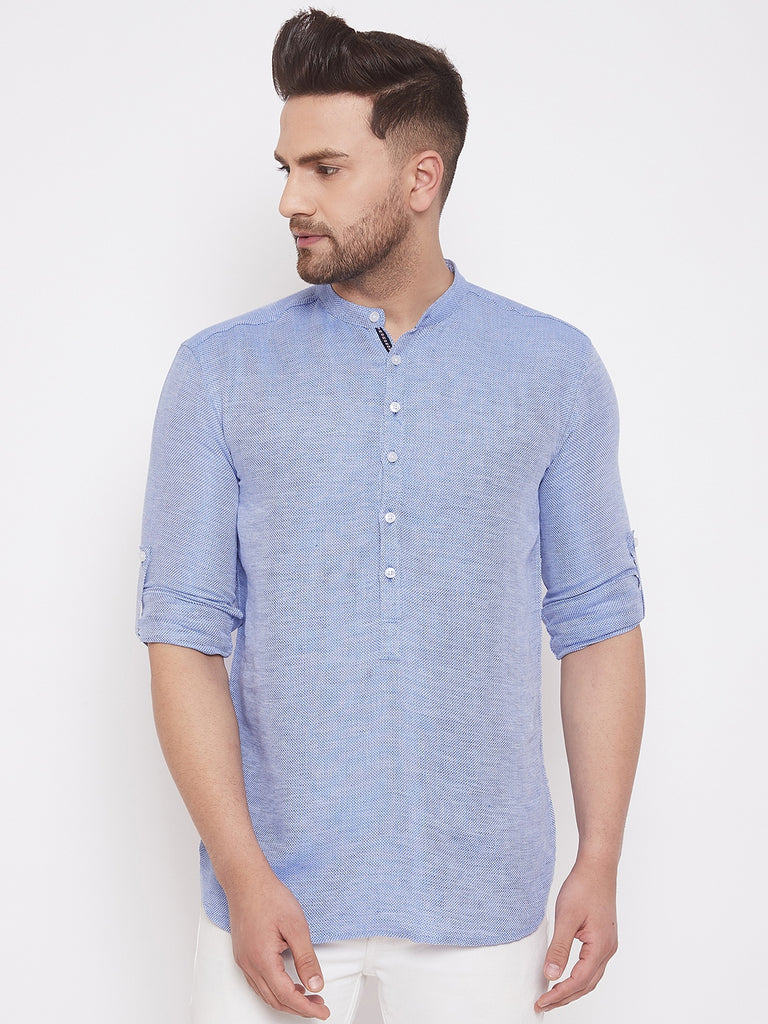Men's Lilac Blue Cotton Shirt Kurta