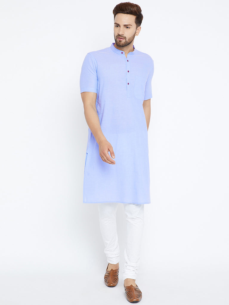 Men's Blue Cotton Kurta