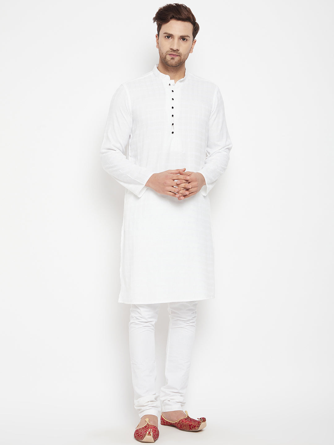 Men's White Color Long Kurta with Band Collar - Even Apparels