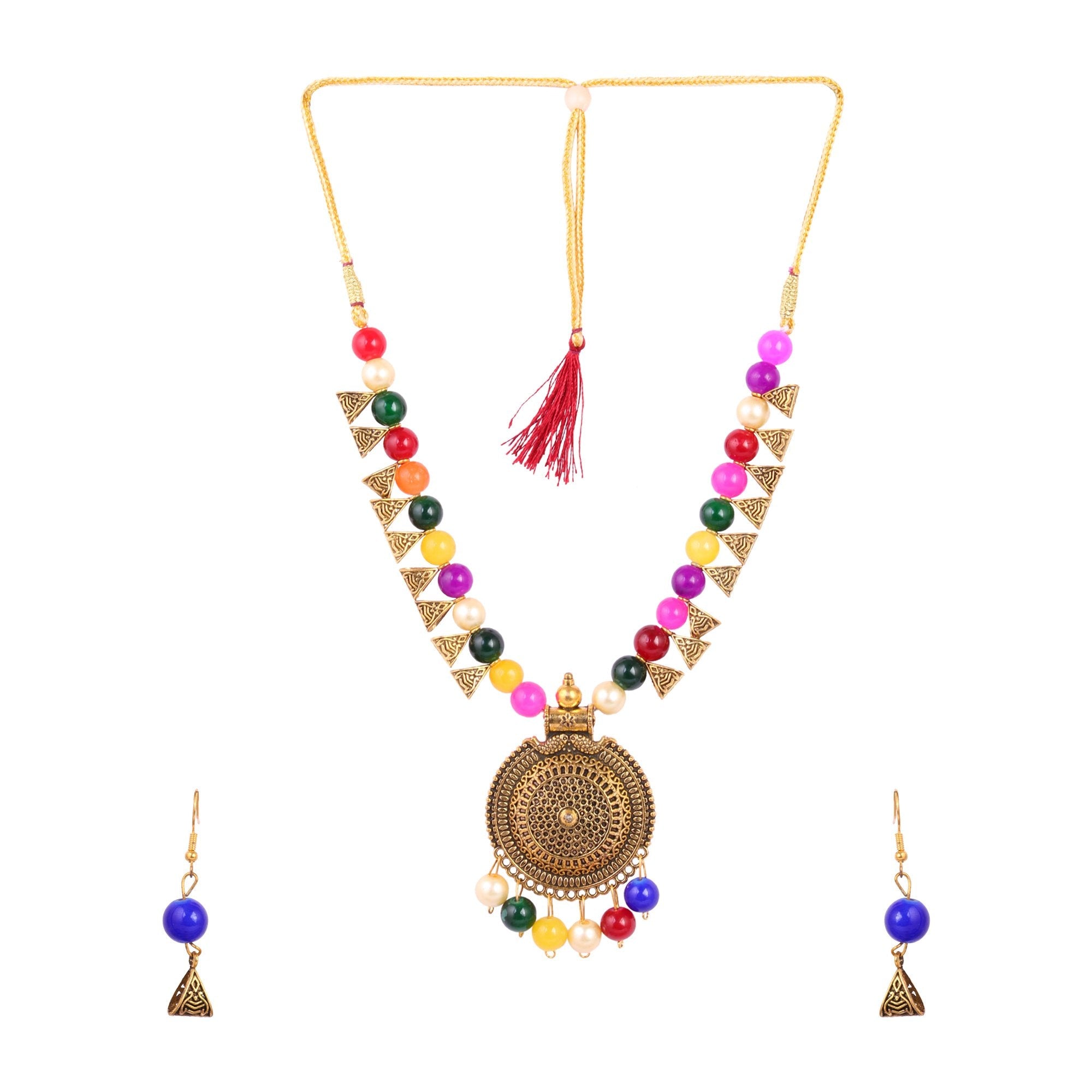 Women's Multi Colour Pearl Nacklace And Earrings With Golden Plated  - Tehzeeb