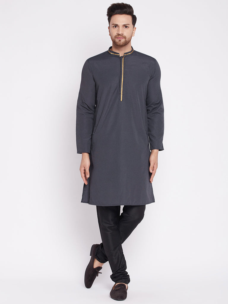 Men's Long Kurta with Band Colla