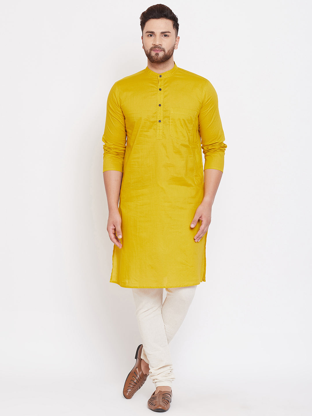 Men's Yellow Cotton Kurta - Even Apparels