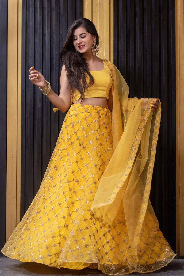 Women's Yellow Lehenga Choli (3pcs set)