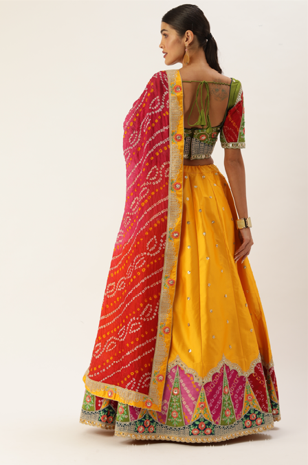 Women's Mustard Satin Silk Thread Work Lehenga & Blouse With Dupatta - Royal Dwells