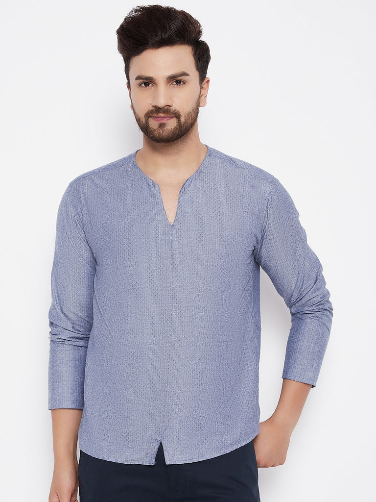 Men's Grey Solid Cotton Kurta