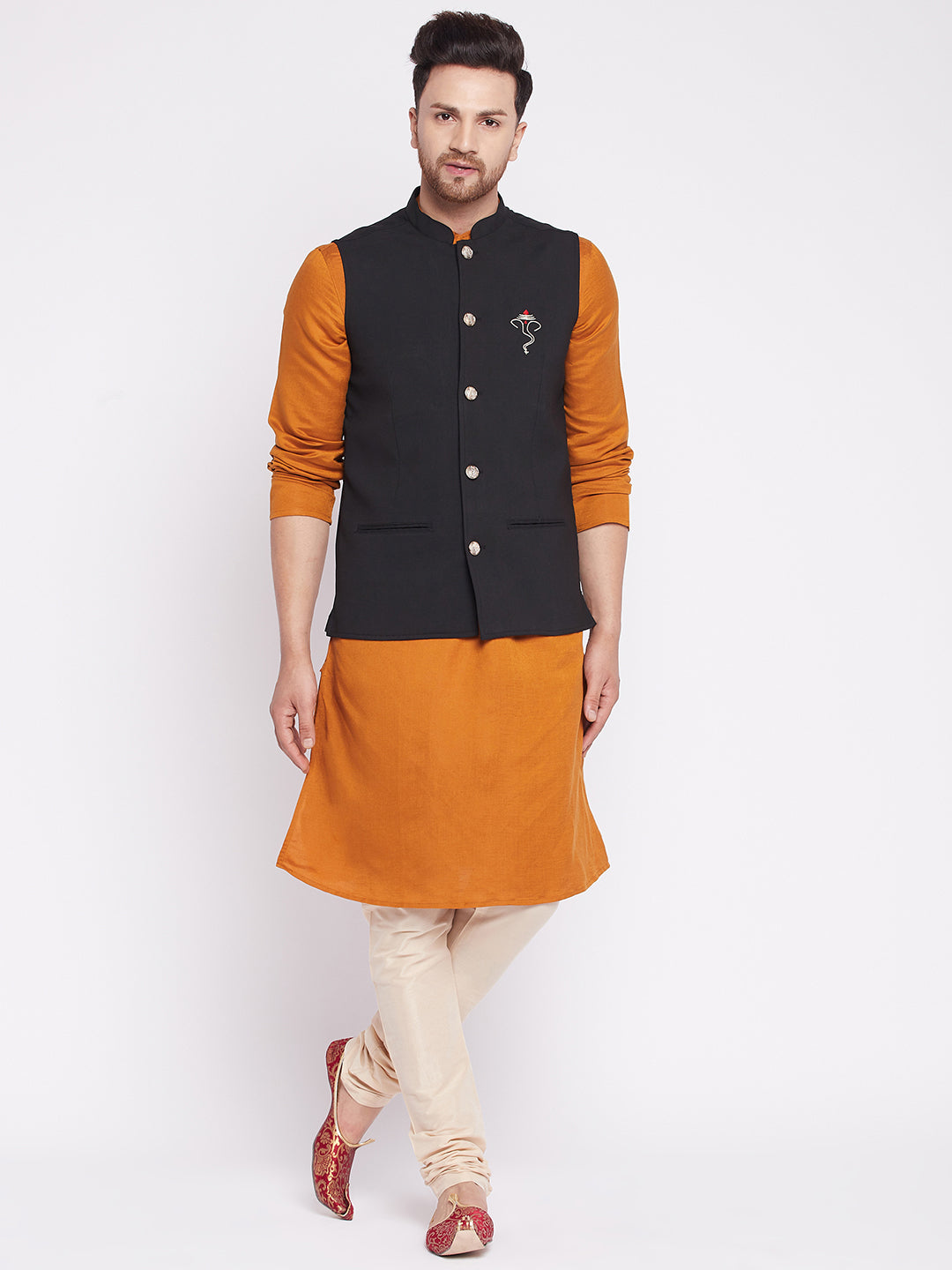 Men's Nehru Jacket With Embroided Insignia Of Lord Ganesha -Even Apparels