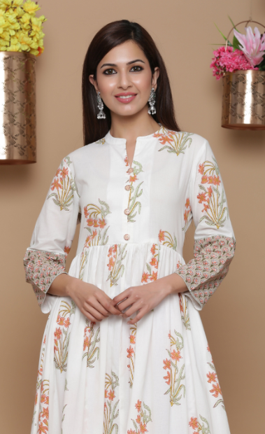 Women's Offwhite Cambric Printed Anarkali Kurta - Juniper