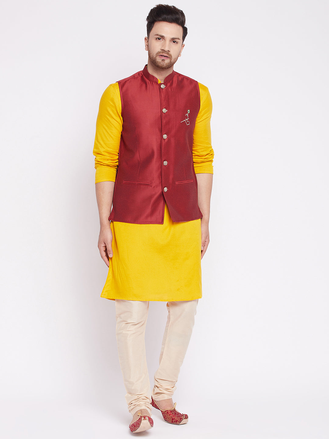 Men's Nehru Jacket With Embroided Insignia Of Lord Krishn
