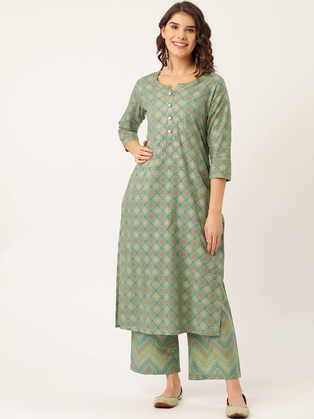 Women's Cotton Printed Embroidered Suit Set - Maaesa