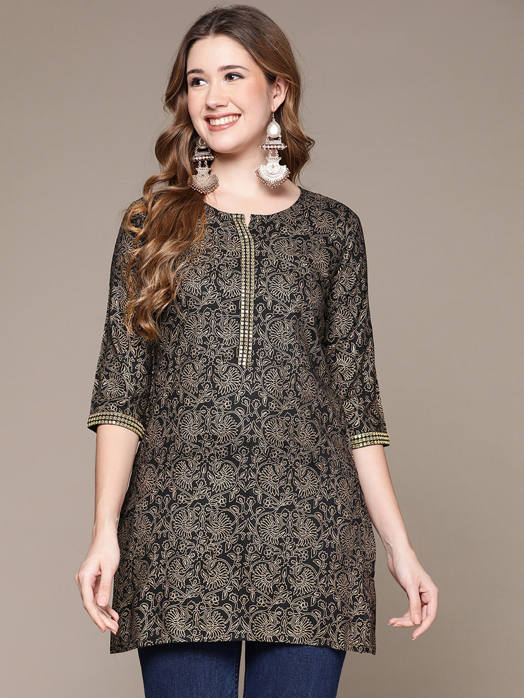 Women's Black Printed Tunic