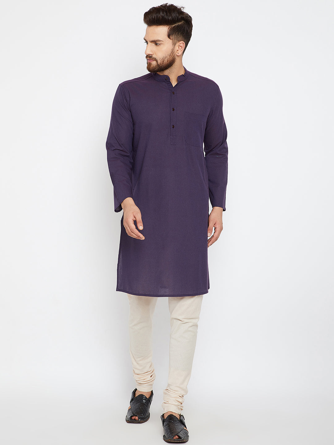 Men's Deep Purple Cotton Kurta