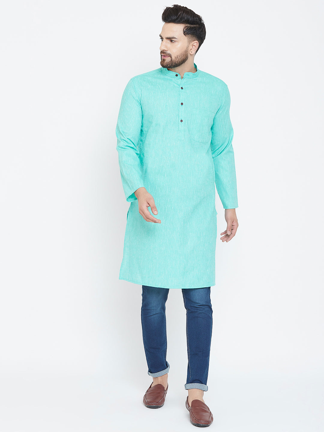 Men's Aqua Blue Cotton Kurta