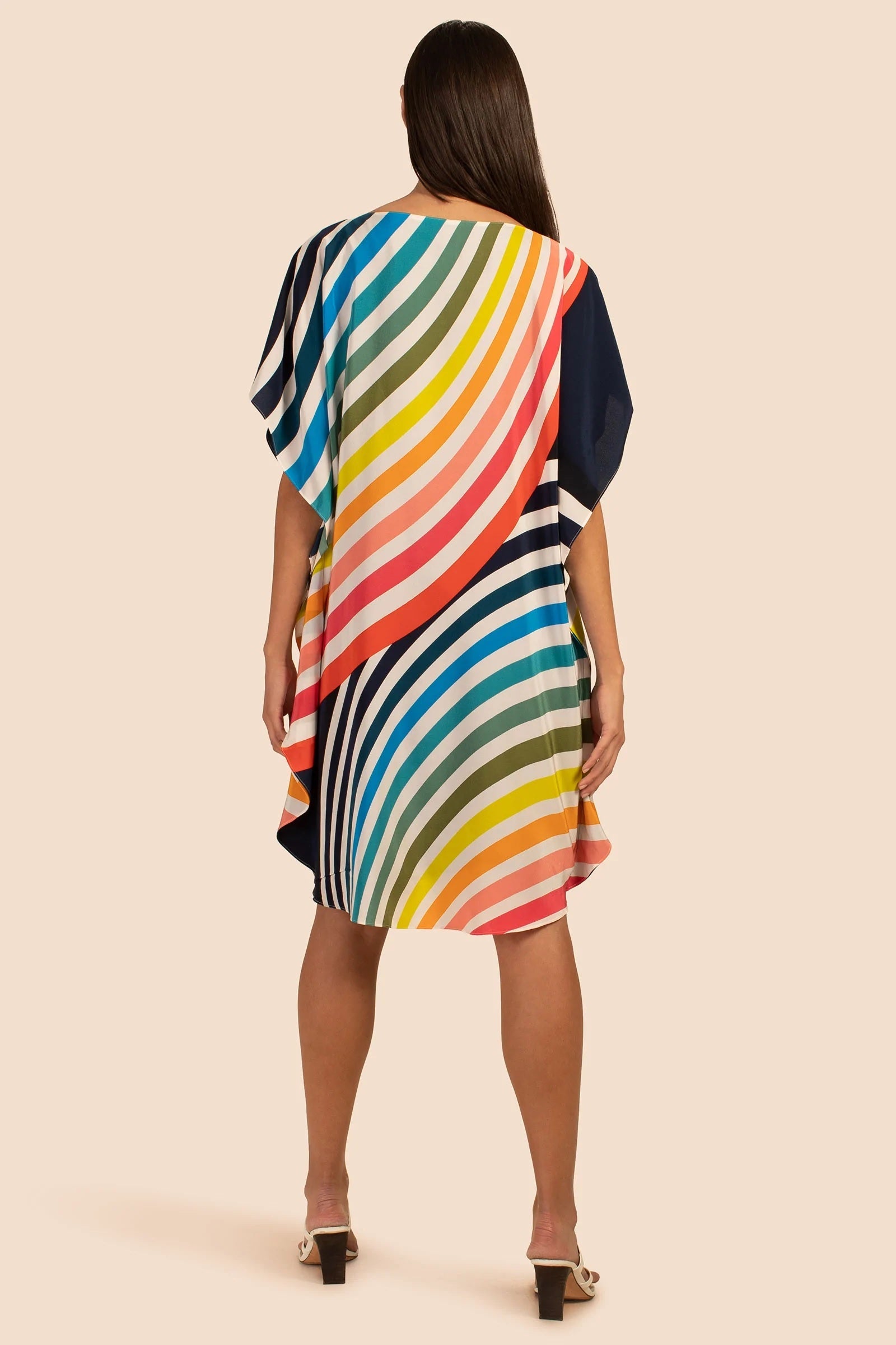 Women's Rainbow Stripes Short Silk Crepe Kaftan - Rangnaari