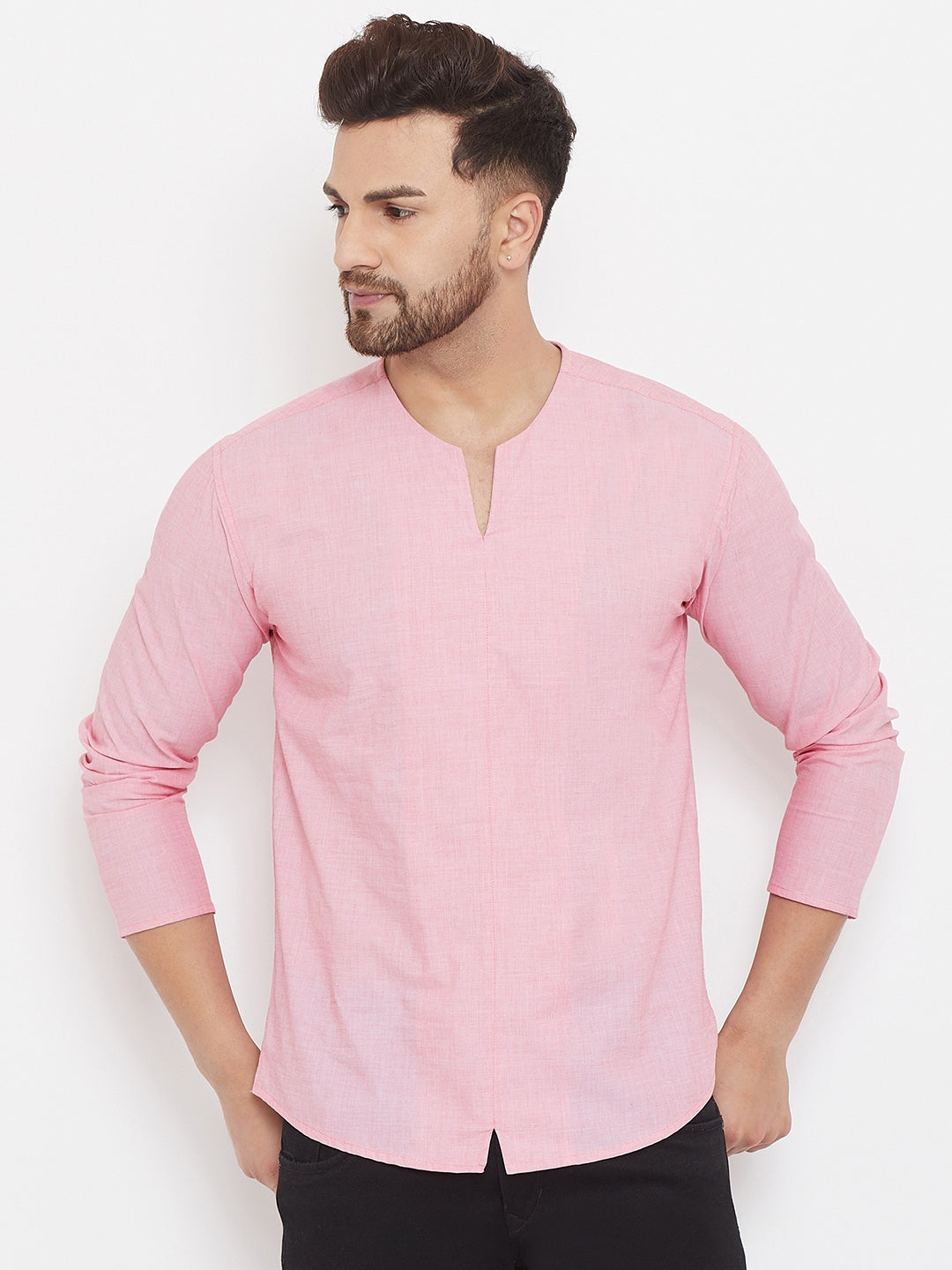 Men's Pink Summer Casual Shirt Kurta