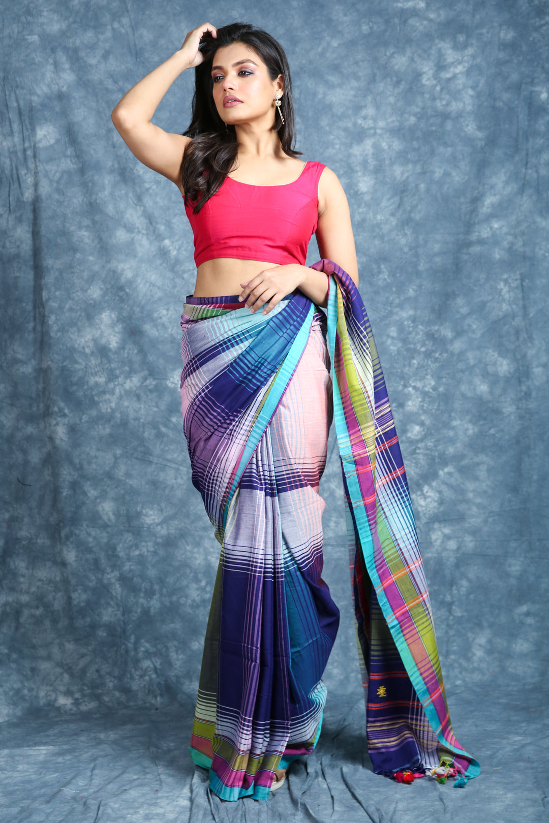 Women's Multicolor Checks Design Handloom Saree - Charukriti
