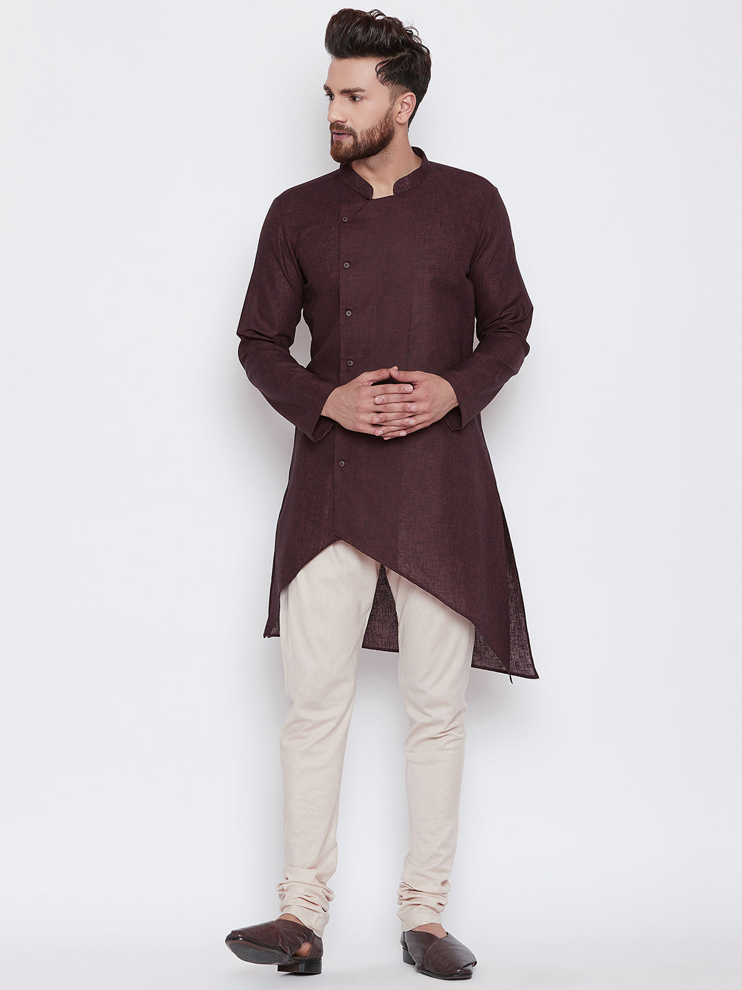 Men's Chocolate Brown Asymmetric Kurta