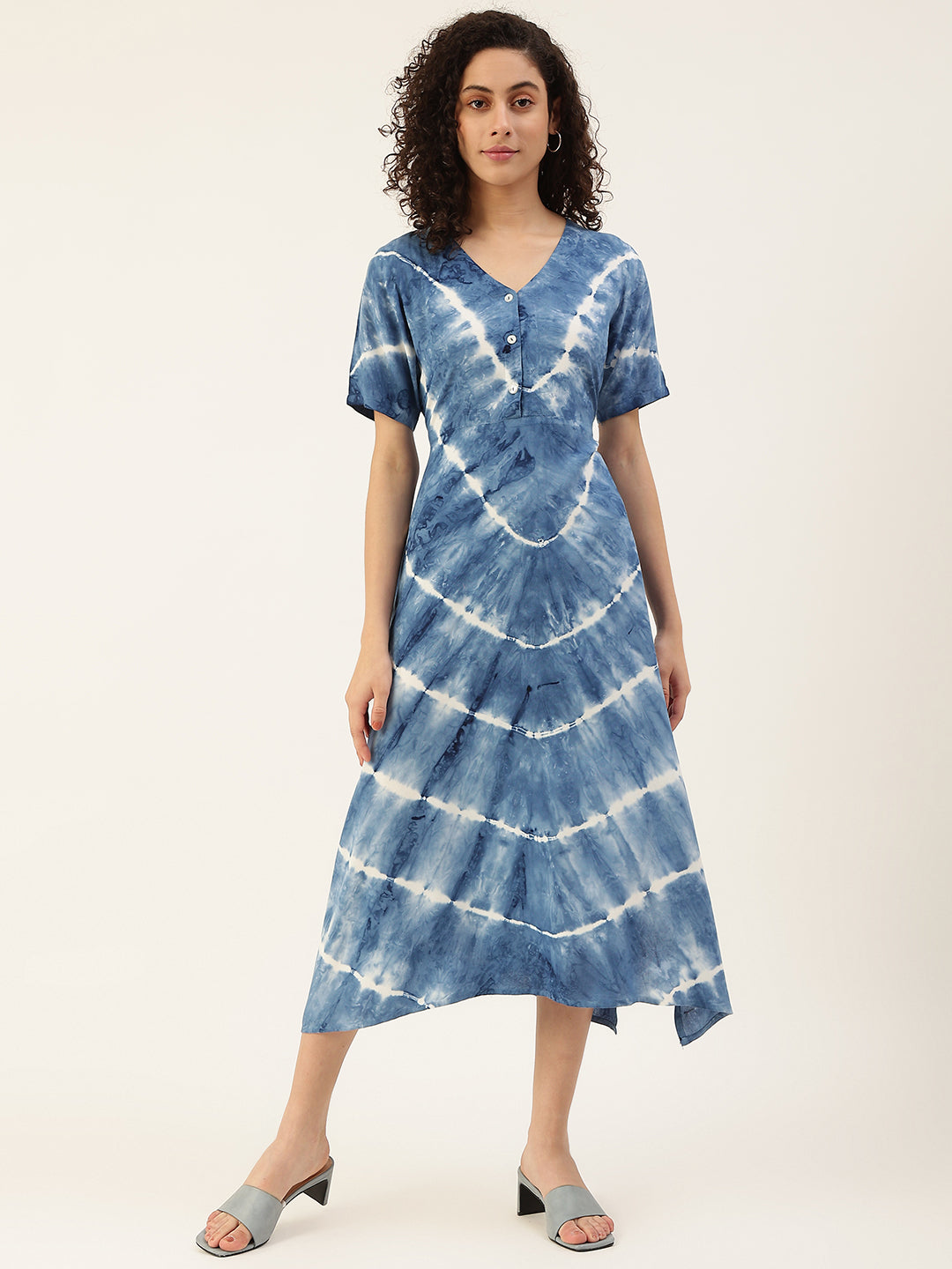 Women's Blue Lehriya Side Slit Dress - Maaesa