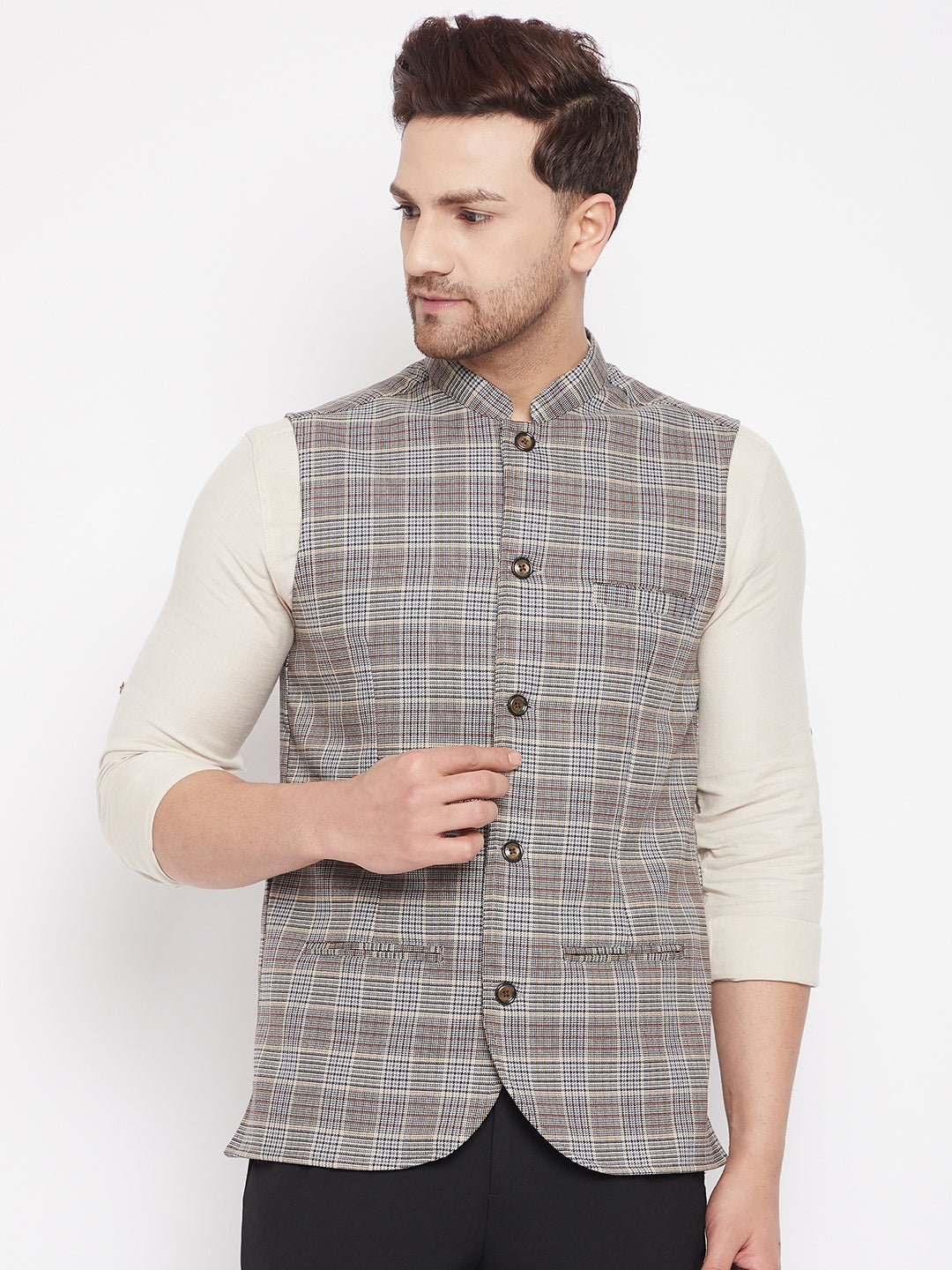 Men's Multi Color Nehru Jacket-Contrast Lining-Free Pocket Square - Even Apparels