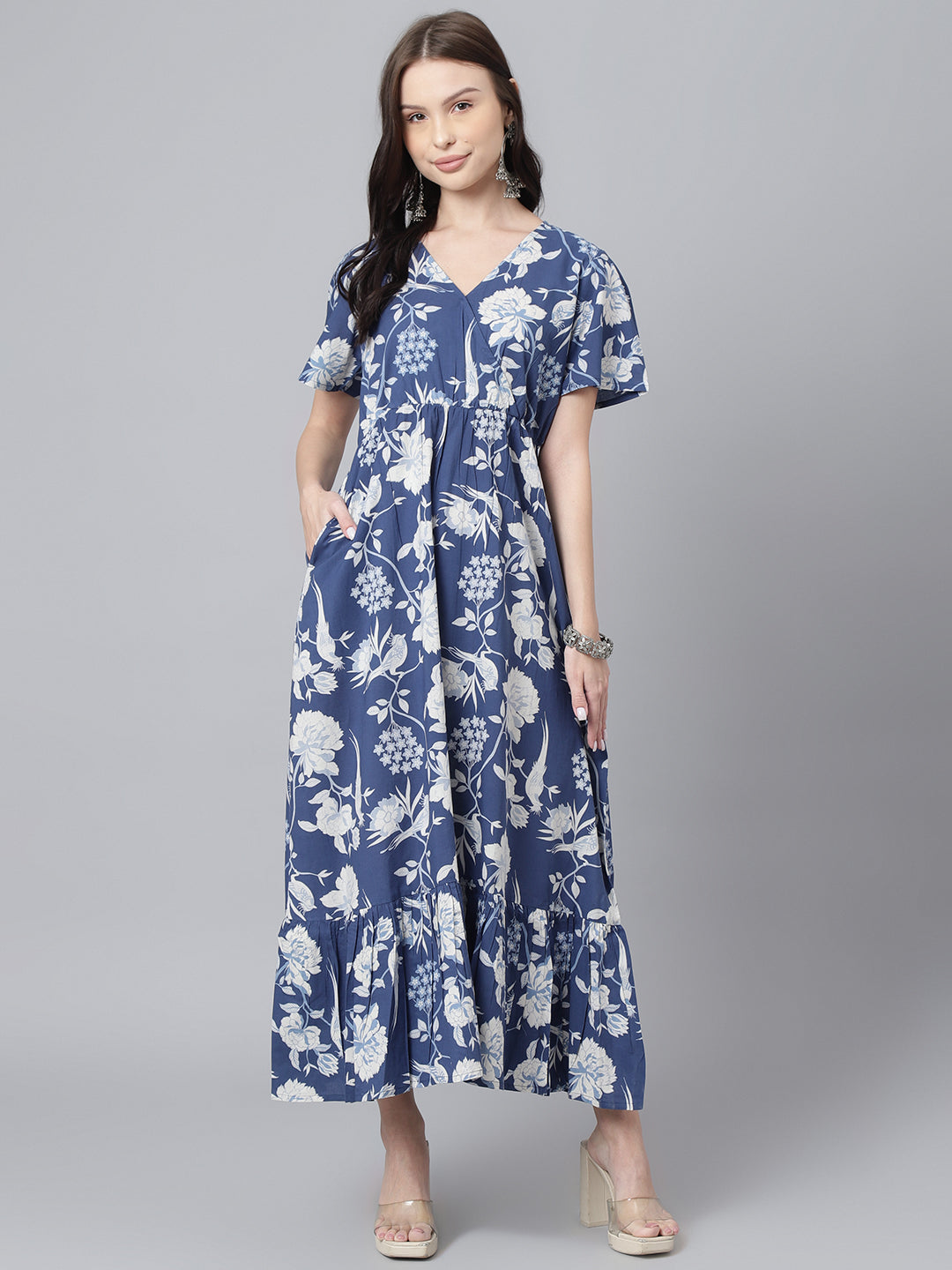 Women's Indigo Cotton A-Line Midi Dress Trendia Women's Indigo Cotton A-Line Midi Dress Trendia