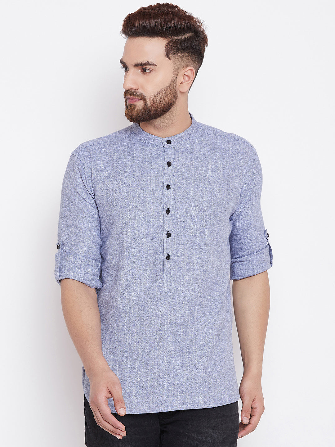 Men's Light Grey Pure Cotton Shirt Kurta - Even Apparels
