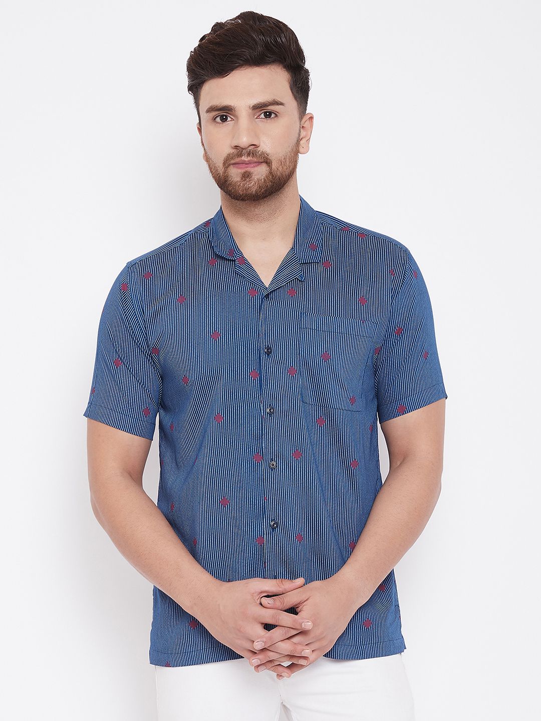 Men's Blue and White Striped Casual Shirt