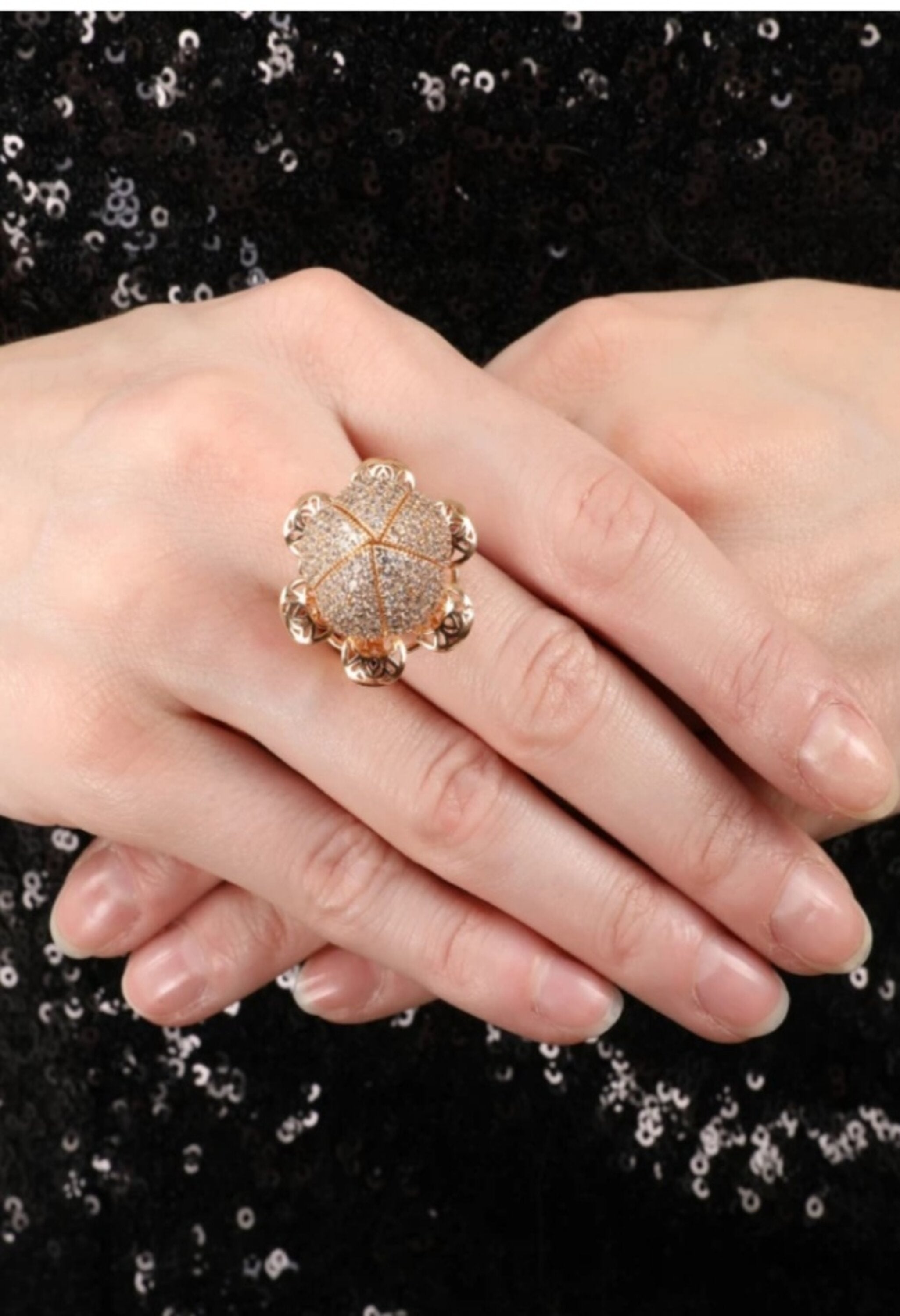 Women's American Diamond Gold-Plated Lotus Ring - Kamal Johar