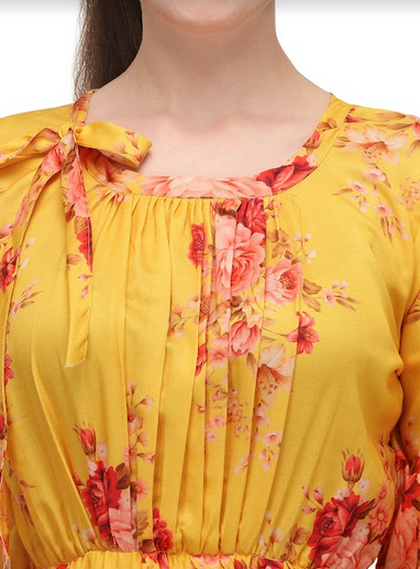 Women's Mango Yellow Digital Printed Floral Short Tunic Dress - MESMORA FASHIONS