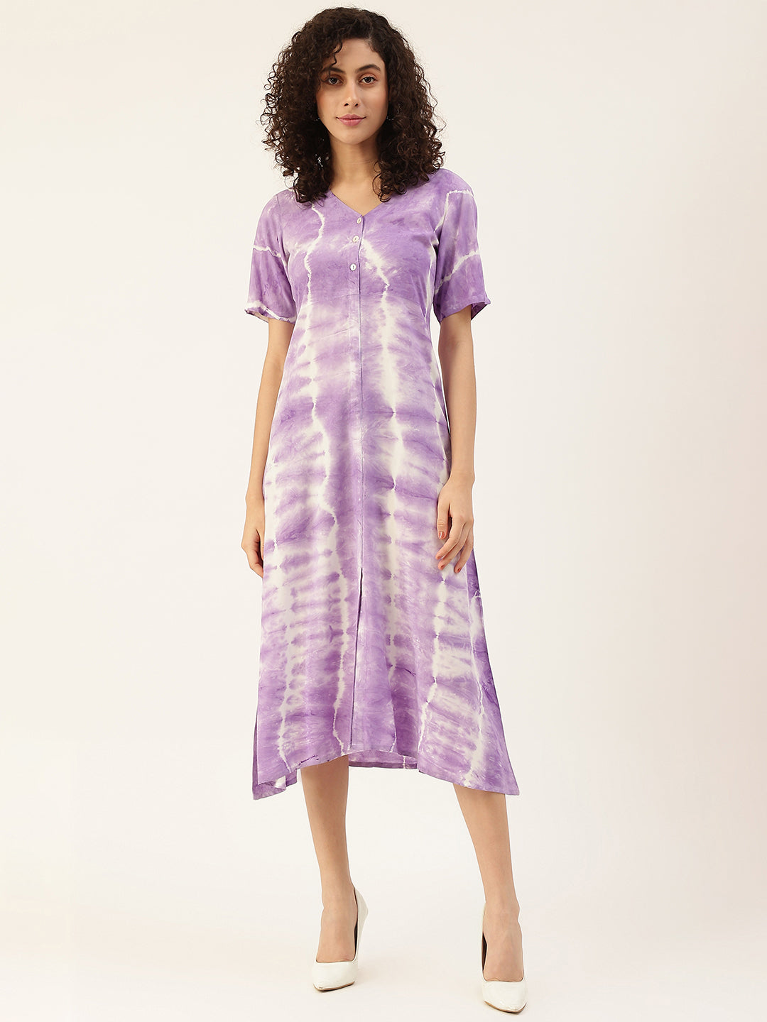 Women's Lavender Placket Dress - Maaesa