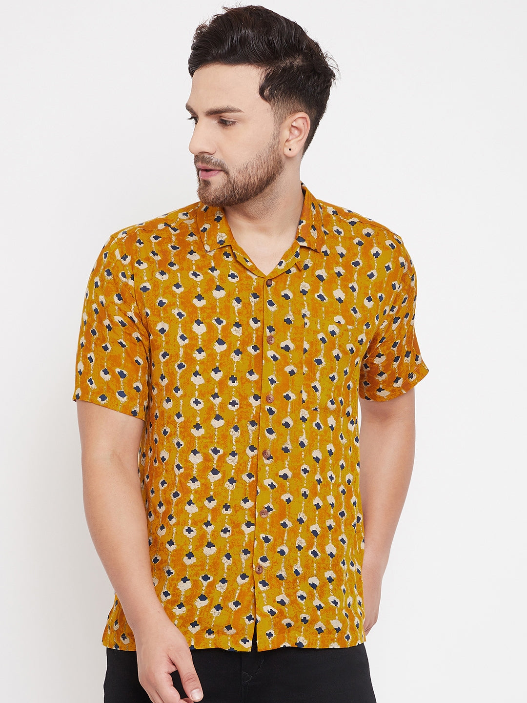 Men's Mustard Cuban Collar Shirt