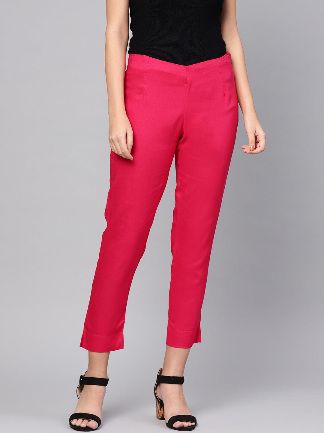 Women's Fuchsia Solid Regular Trousers - Varanga