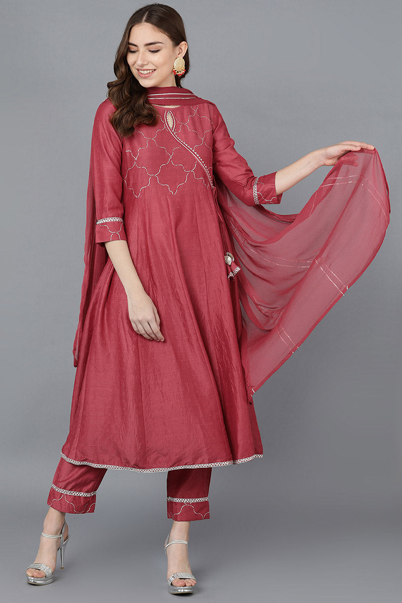 Women's Poly Silk Embroidered Kurta Pant With With Dupatta
