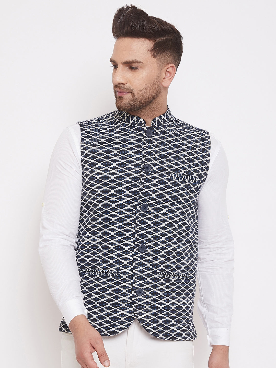 Men's Navy Blue Woven Designer Jacket