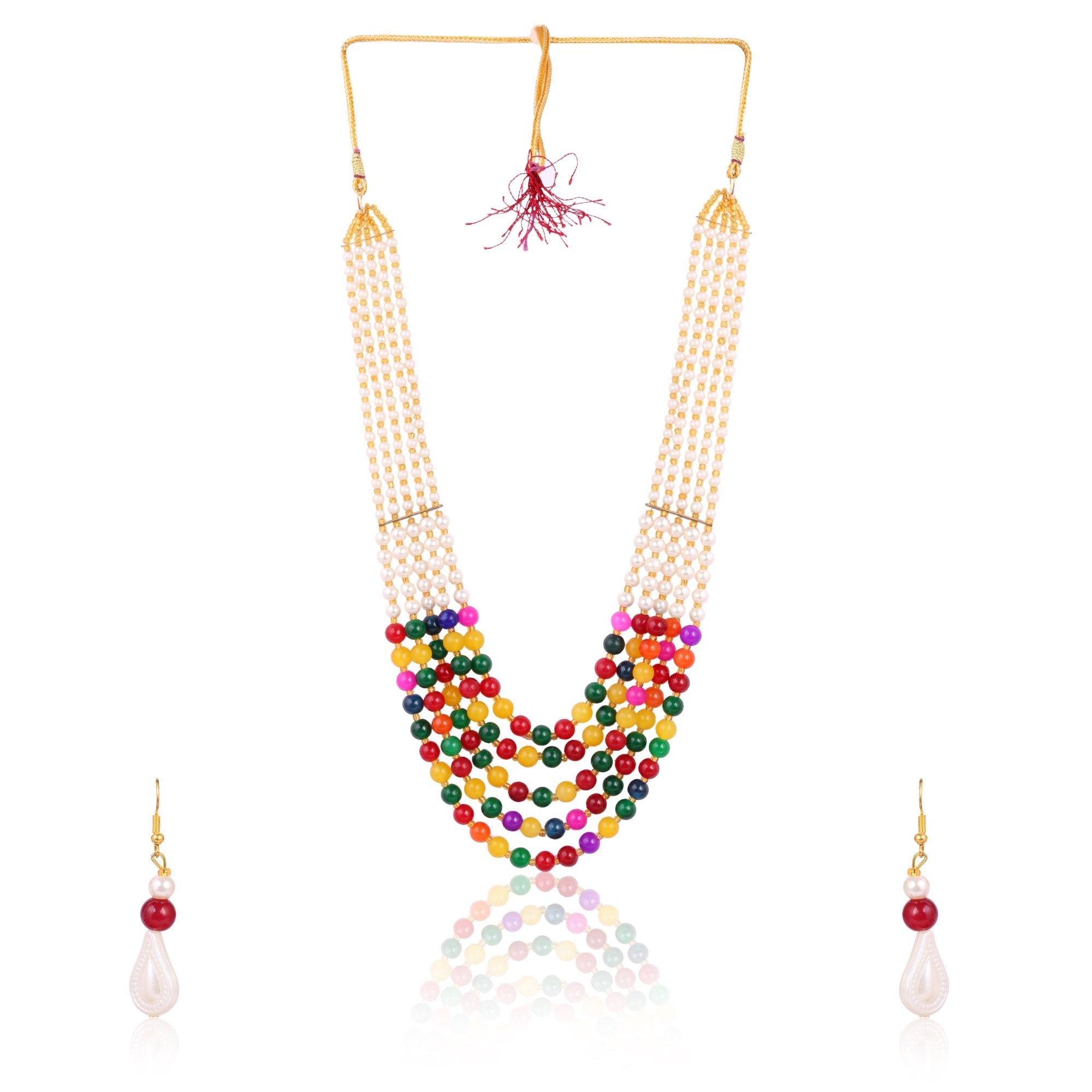 Women's Multi Colour Pearl Necklace And Earrings - Tehzeeb