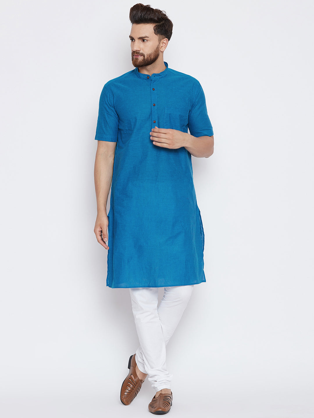 Men's Royal Blue Solid Kurta