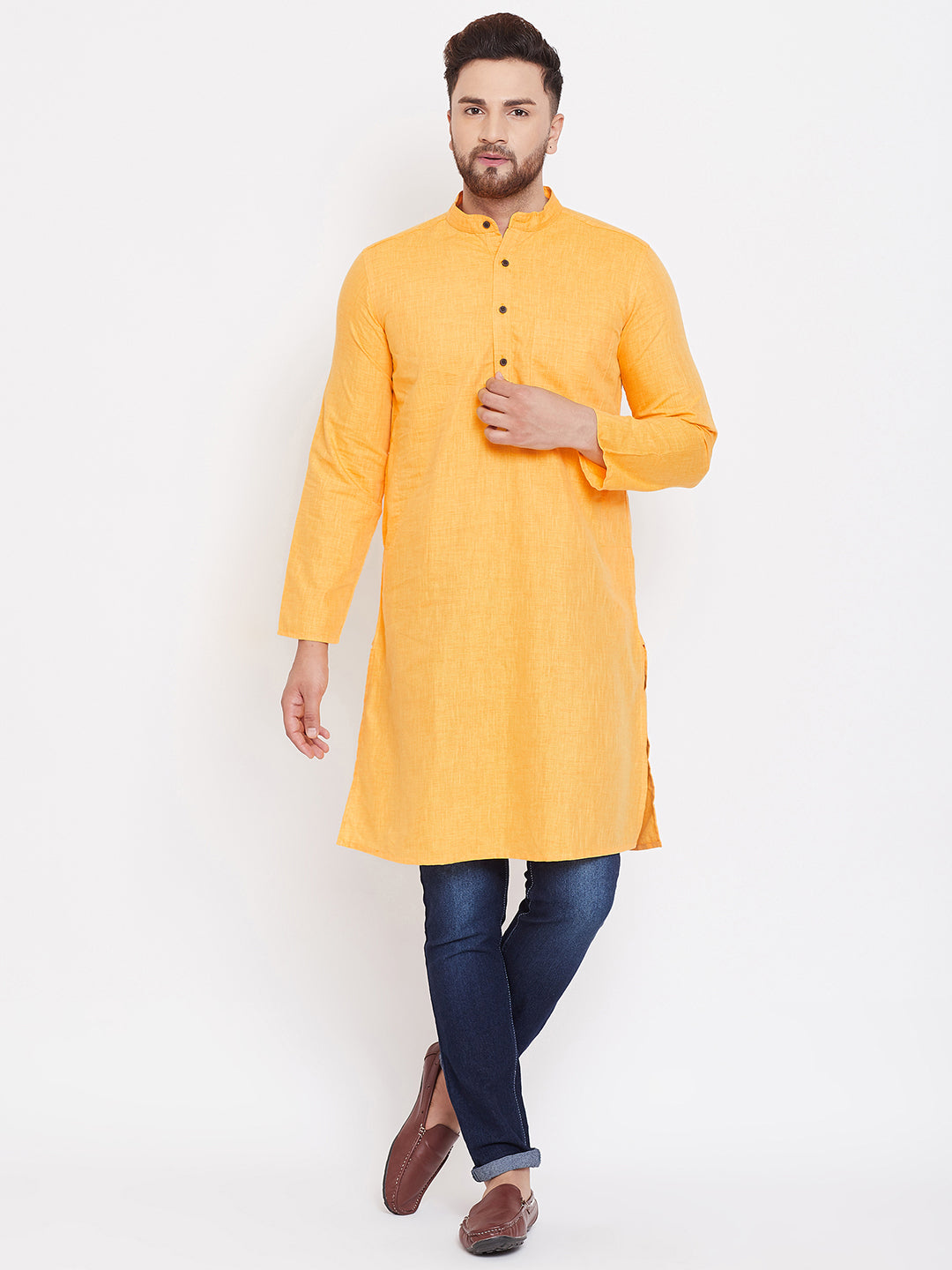 Men's Bright Yellow Linen Cotton Kurta