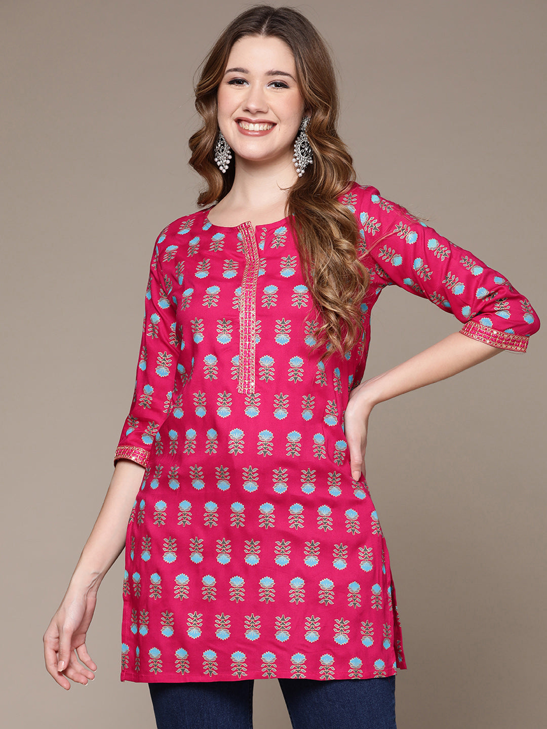 Women's Pink Printed Tunic