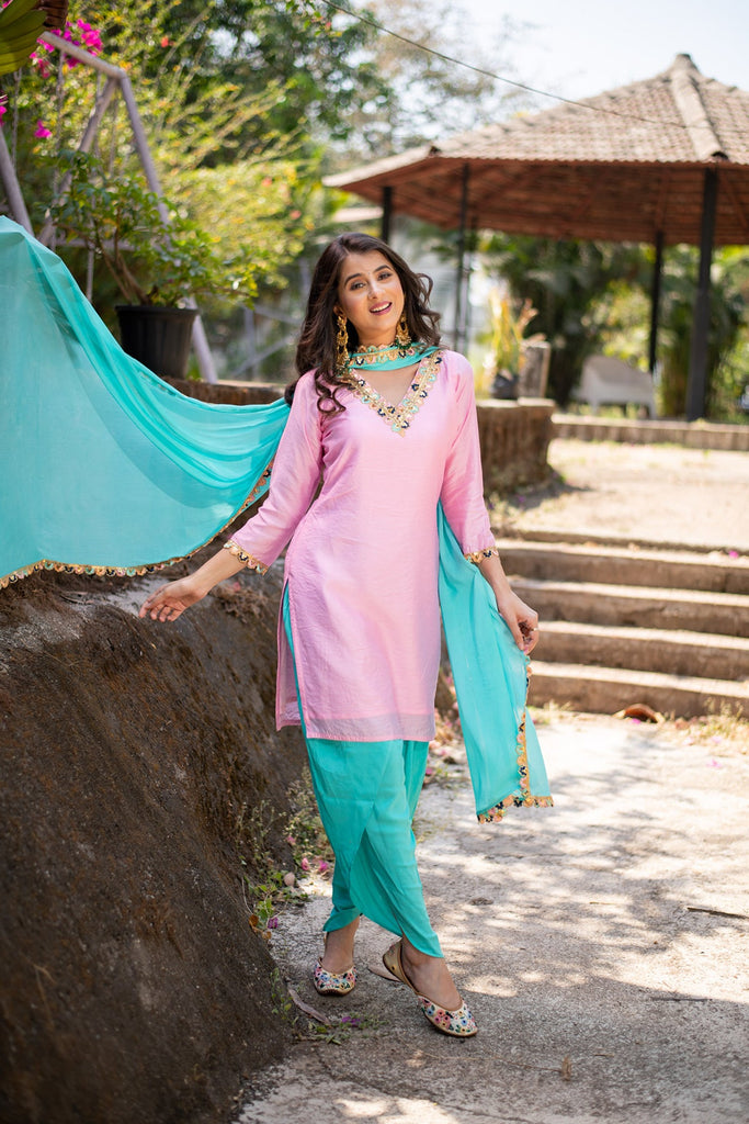 Women's Light pink and Sea green Patialla Set