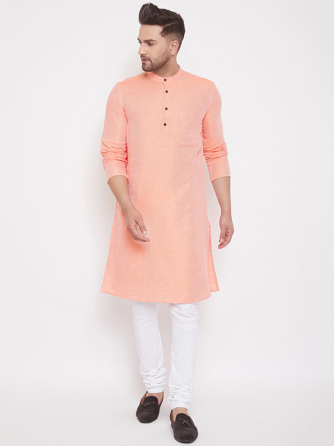 Men's Peach Cotton Kurta