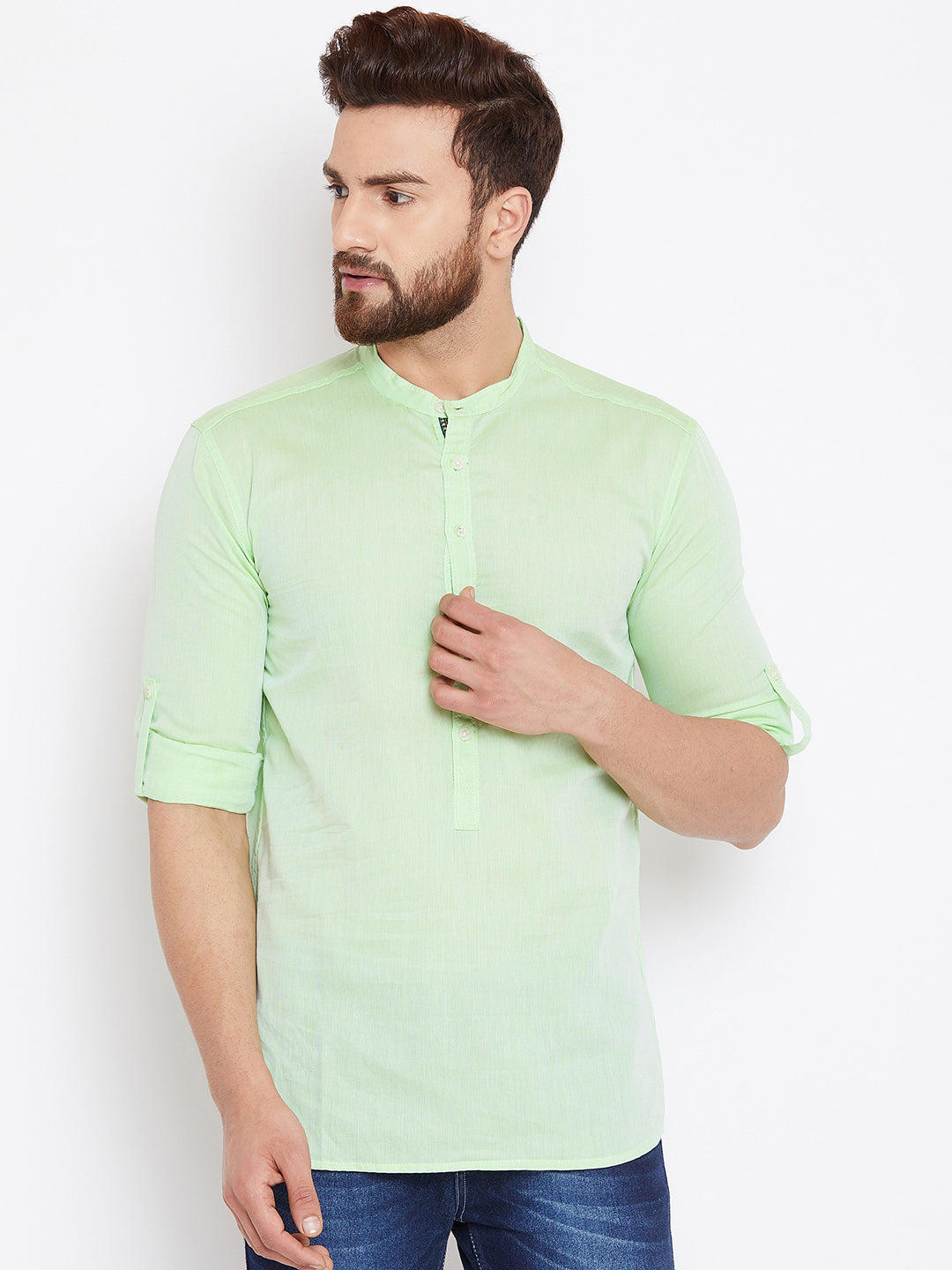 Men's Light Green Cotton Shirt Kurta