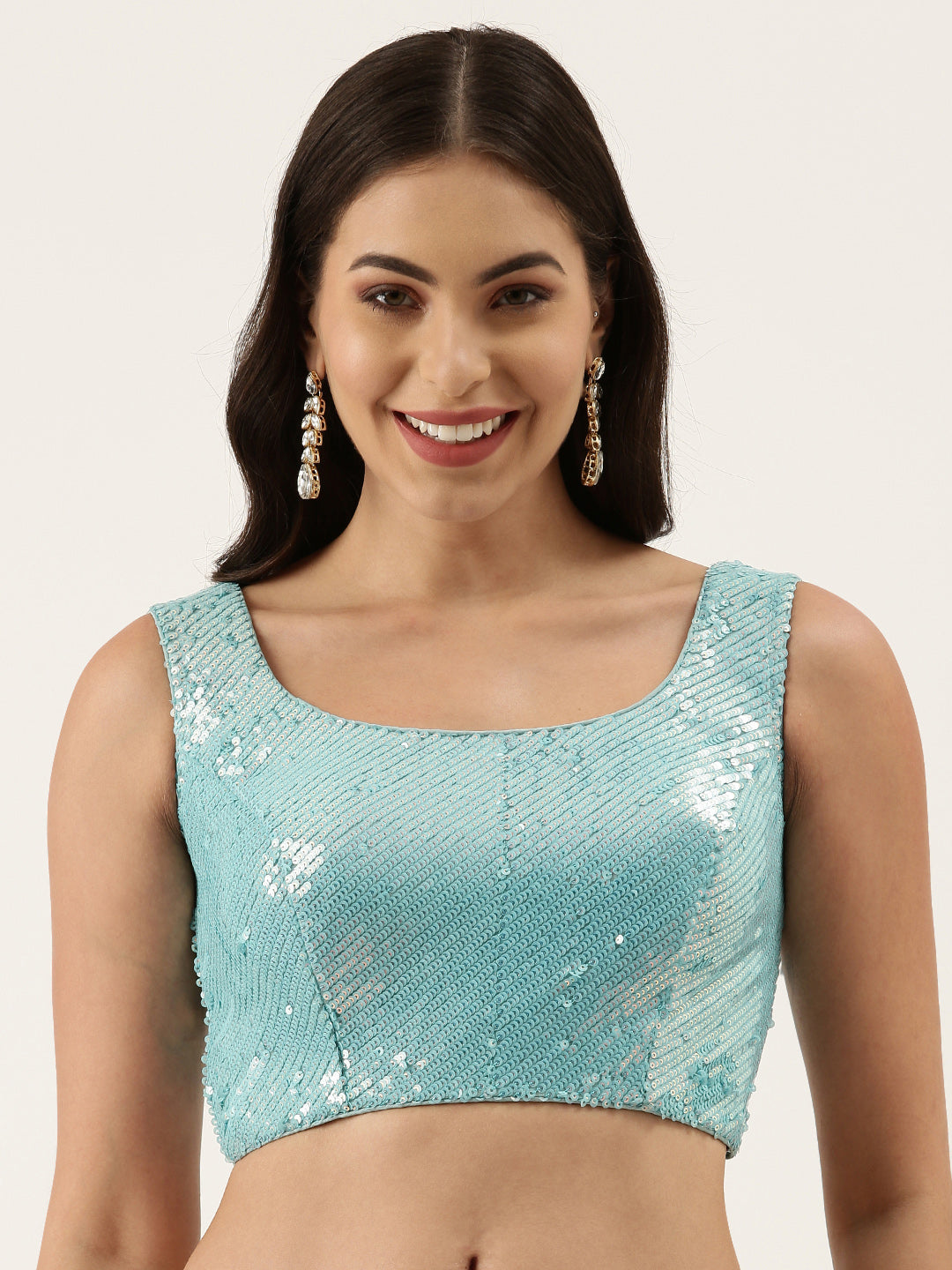 Women's Turquoise Sequince Work Net Blouse - Royal Dwells