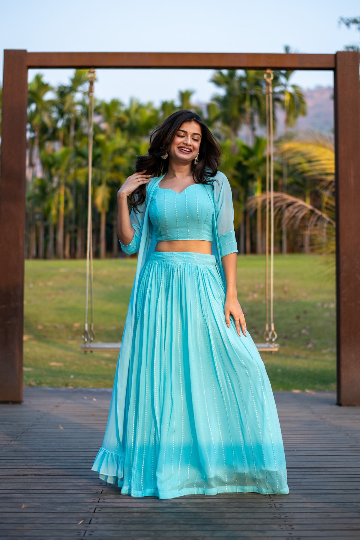 Women's Sky Blue Lehenga With Jacket